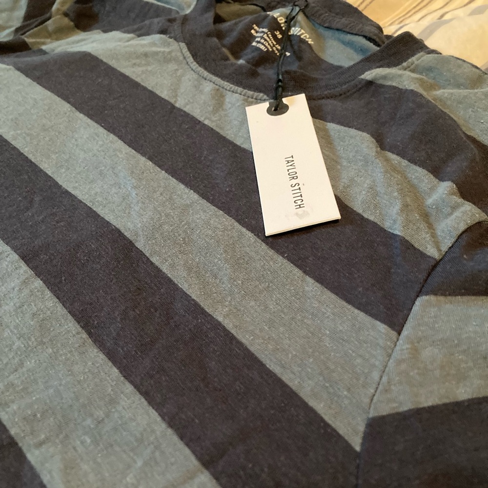 Taylor Stitch Hemp Tee In Storm and Navy Stripe